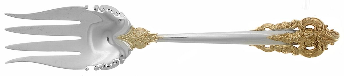 Golden Grande Baroque (Sterling, Gold Accent) Solid Salad Serving Fork by Wallace Silver-1