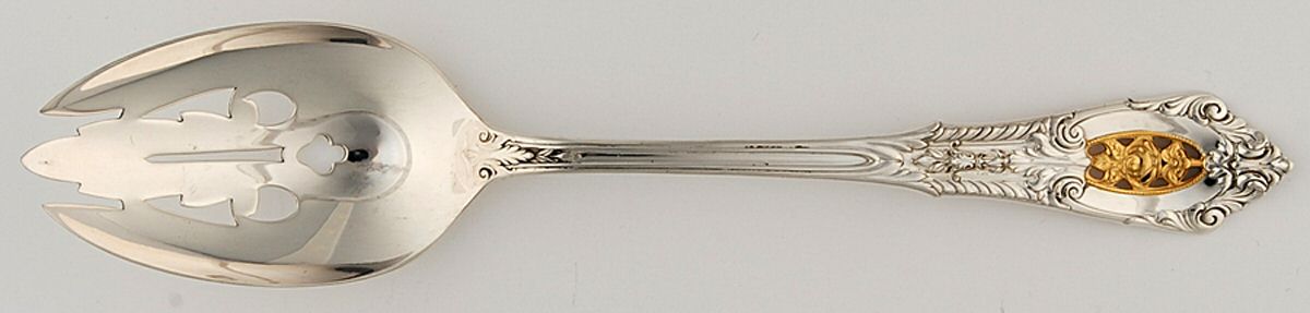 Golden Rose Point (Sterling, 1988, Gold Accent Rose) Pierced Tablespoon (Serving Spoon) by Wallace Silver-1