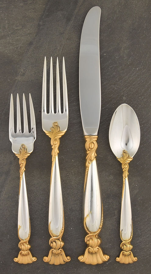 Golden Romance of The Sea (Sterling, Gold Accent) 4 Piece Dinner Size Setting by Wallace Silver-1