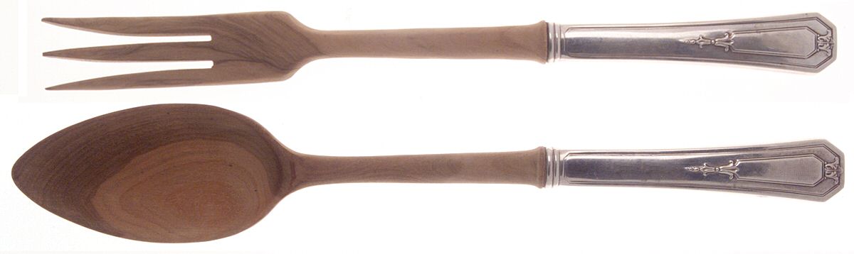 Princess Mary (Sterling, 1922, No Monos) Wooden Bowl 2-Piece Salad Set by Wallace Silver-1