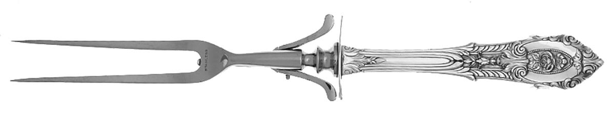 Rose Point (Sterling, 1934, No Monograms) Large Stainless-Prong Roast Carving Fork by Wallace Silver-1