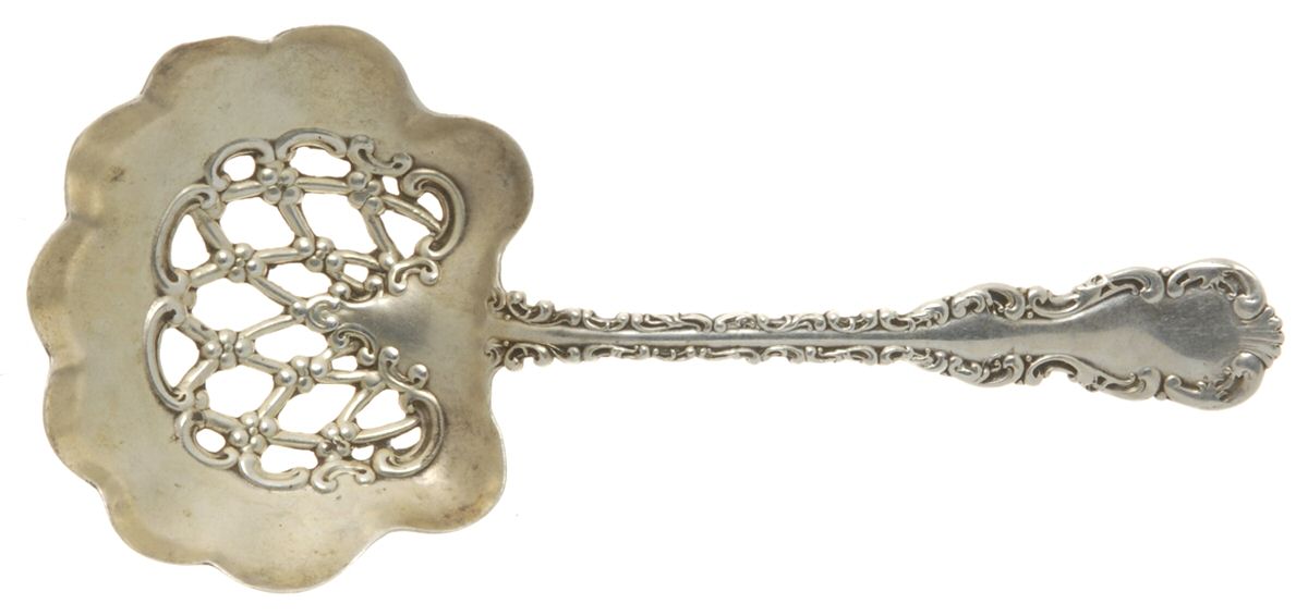 Louis XV (Sterling, 1891) Solid Bon Bon Spoon with Pierced Bowl by Whiting Manf Co-1