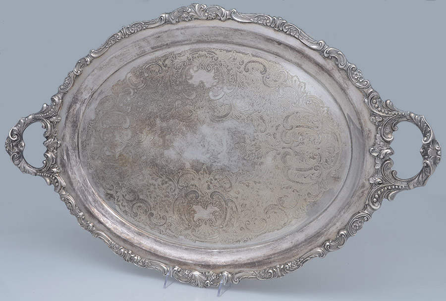 Baroque (Silverplate, Hollowware, Older) Large Silverplate Waiter Tray by Wallace Silver-1