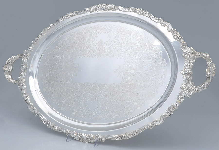 Baroque (Silverplate, Hollowware, Older) Large Footed Waiter Tray by Wallace Silver-1