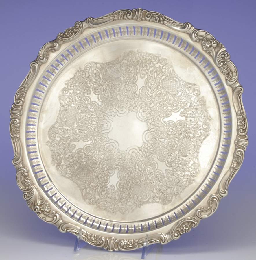 Baroque (Silverplate, Hollowware, Older) 13" 3-Toed Silverplate Round Tray by Wallace Silver-1