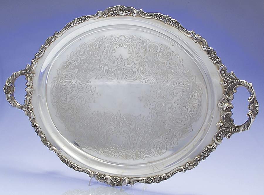Baroque (Silverplate, Hollowware, Older) Large Silverplate Waiter Tray by Wallace Silver-1