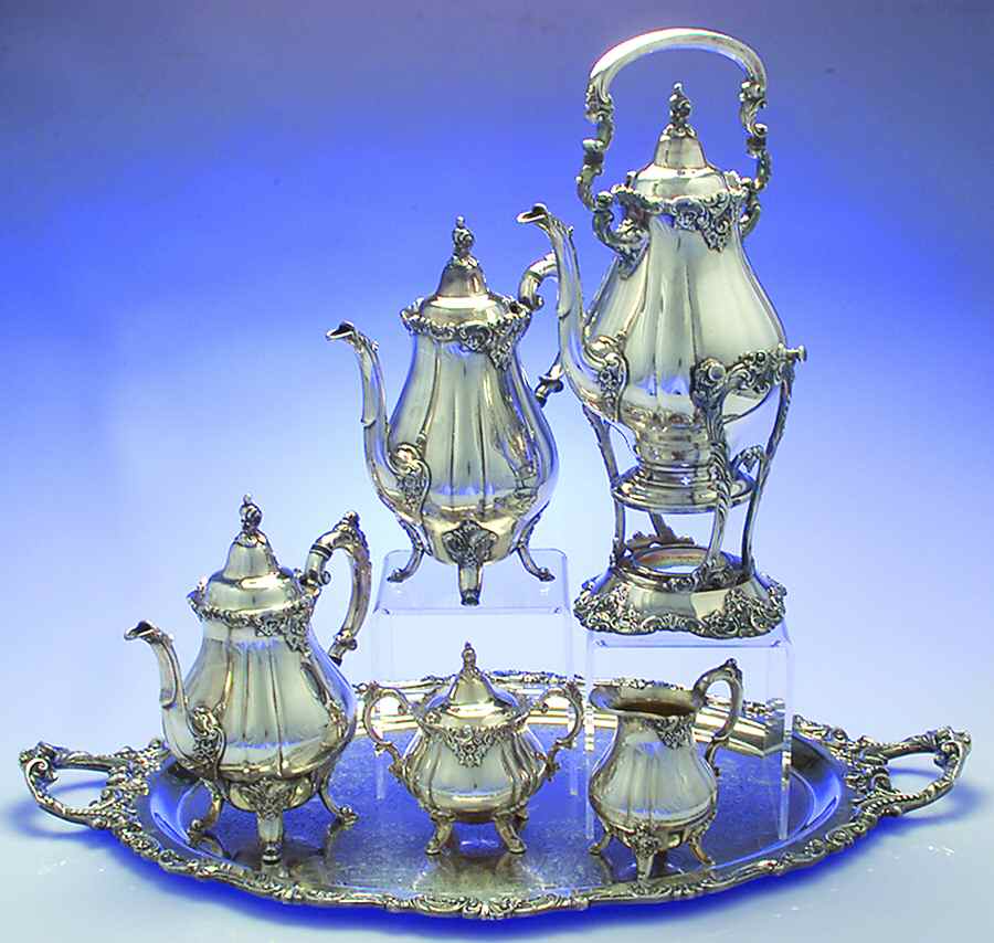 Baroque (Silverplate, Hollowware, Older) 5-Piece Plated Tea Set (with Kettle) by Wallace Silver-1