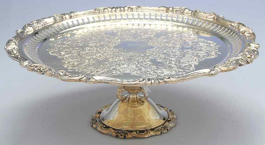 Baroque (Silverplate, Hollowware, Older) 13" Diameter Pedestal Cake Stand by Wallace Silver-1