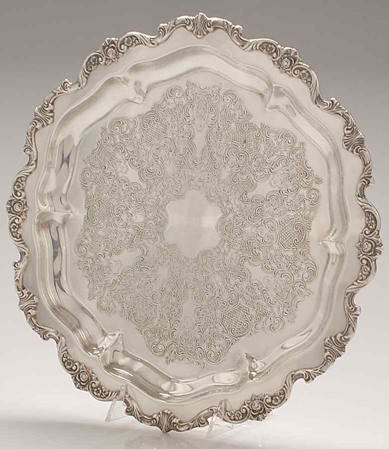 Royal Rose (Silverplate, Hollowware) Small Round Silverplate Tray by Wallace Silver-1
