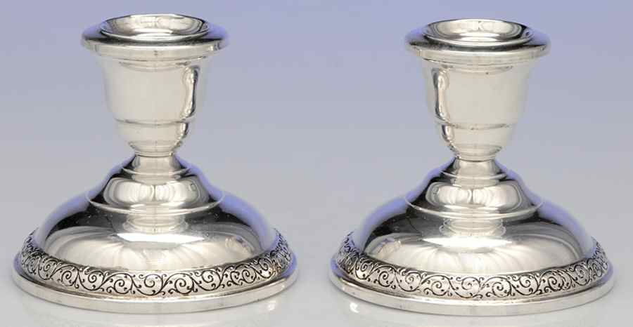 Spanish Lace (Sterling, 1964, Hollowware) Pair of Weighted Console Candleholders by Wallace Silver-1