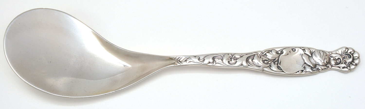 Heraldic (Sterling, 1880, Monograms) Solid Fried Oyster Server by Whiting Manf Co-1