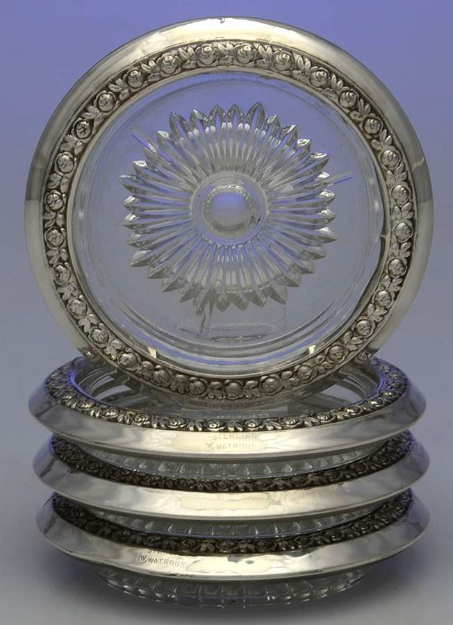 Sterling Hollowware Crystal Coaster with Sterling Rim - Set of 4 by Watrous-1