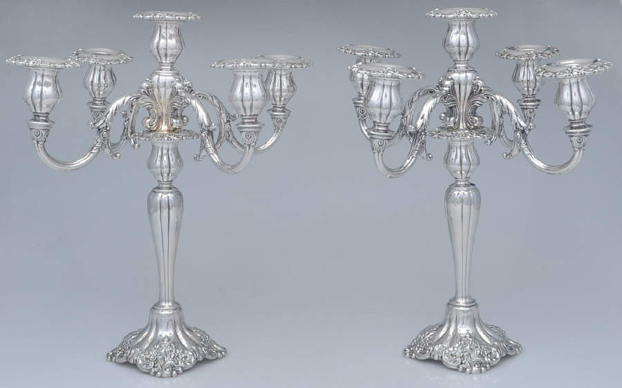 Baroque (Silverplate, Hollowware, Newer) Pair of Large 5 Light Candelabras by Wallace Silver-1