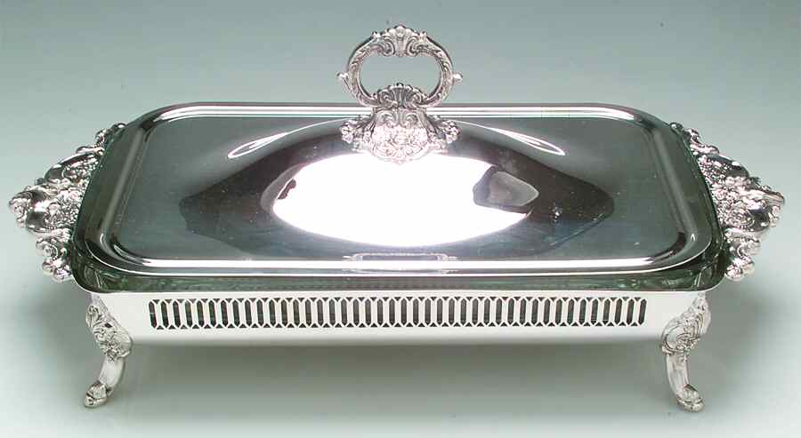 Baroque (Silverplate, Hollowware, Newer) 3 Qt Rectangular Covered Casserole w/Liner by Wallace Silver-1