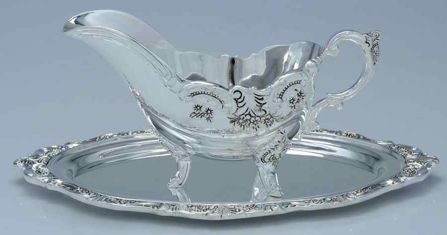 Baroque (Silverplate, Hollowware, Newer) Plated Gravy Boat & Underplate by Wallace Silver-1