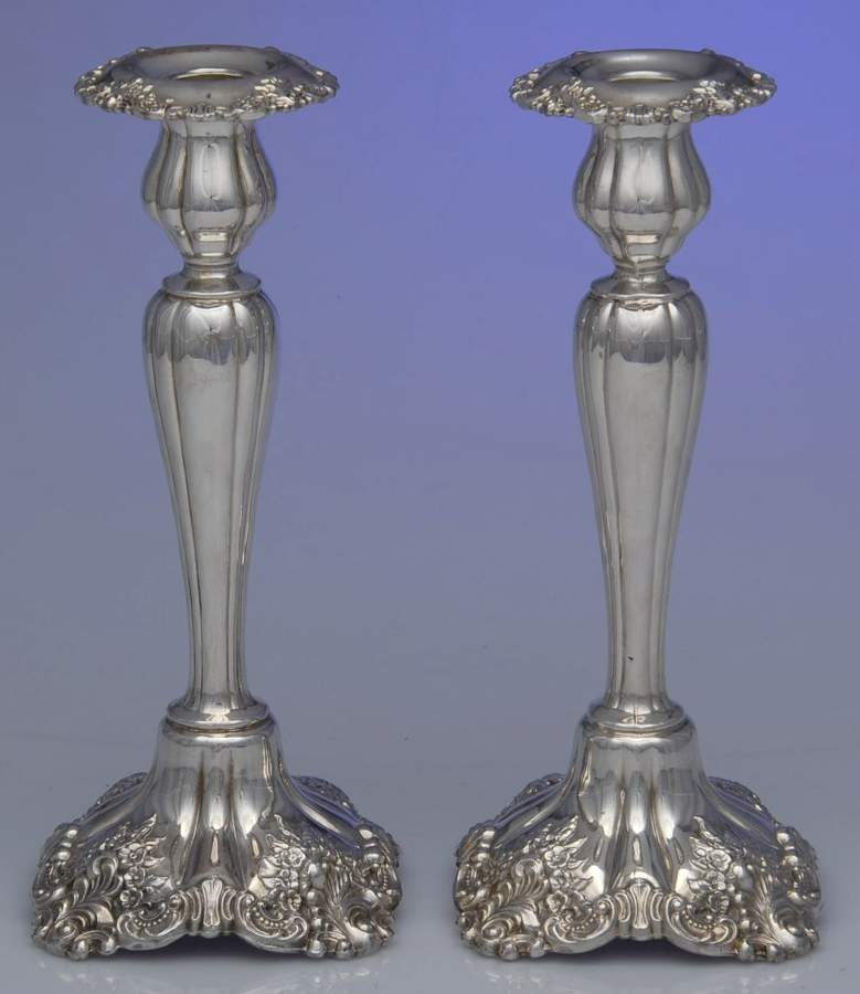 Baroque (Silverplate, Hollowware, Newer) Pair of 10" Candlesticks by Wallace Silver-1