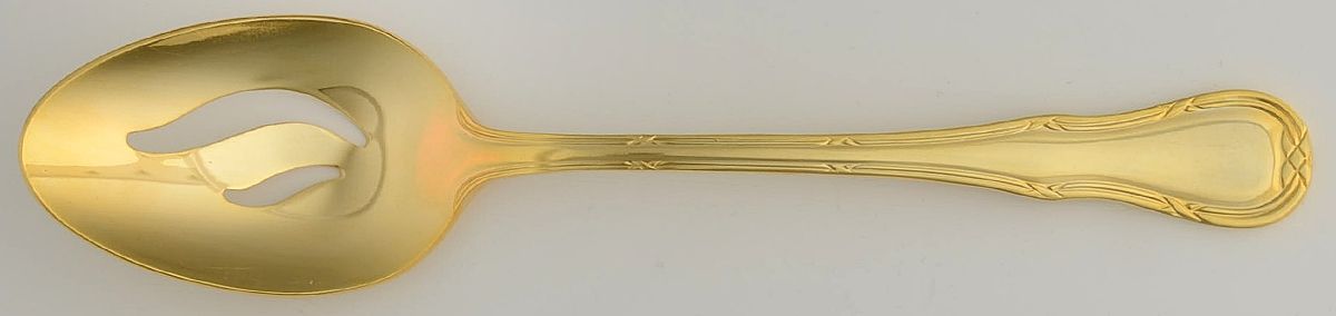 Golden Ribbon (Gold Electroplate) Pierced Tablespoon (Serving Spoon) by Wesley Forge-1
