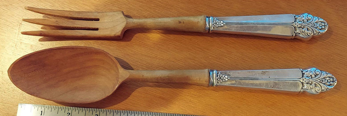 WOX1 (Sterling) Wooden Bowl 2-Piece Salad Set by Wolfenden Silver Co-1