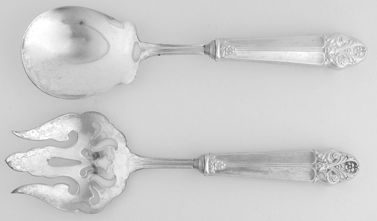 WOX1 (Sterling) 2-Piece Salad Set with Silverplate Bowl by Wolfenden Silver Co-1
