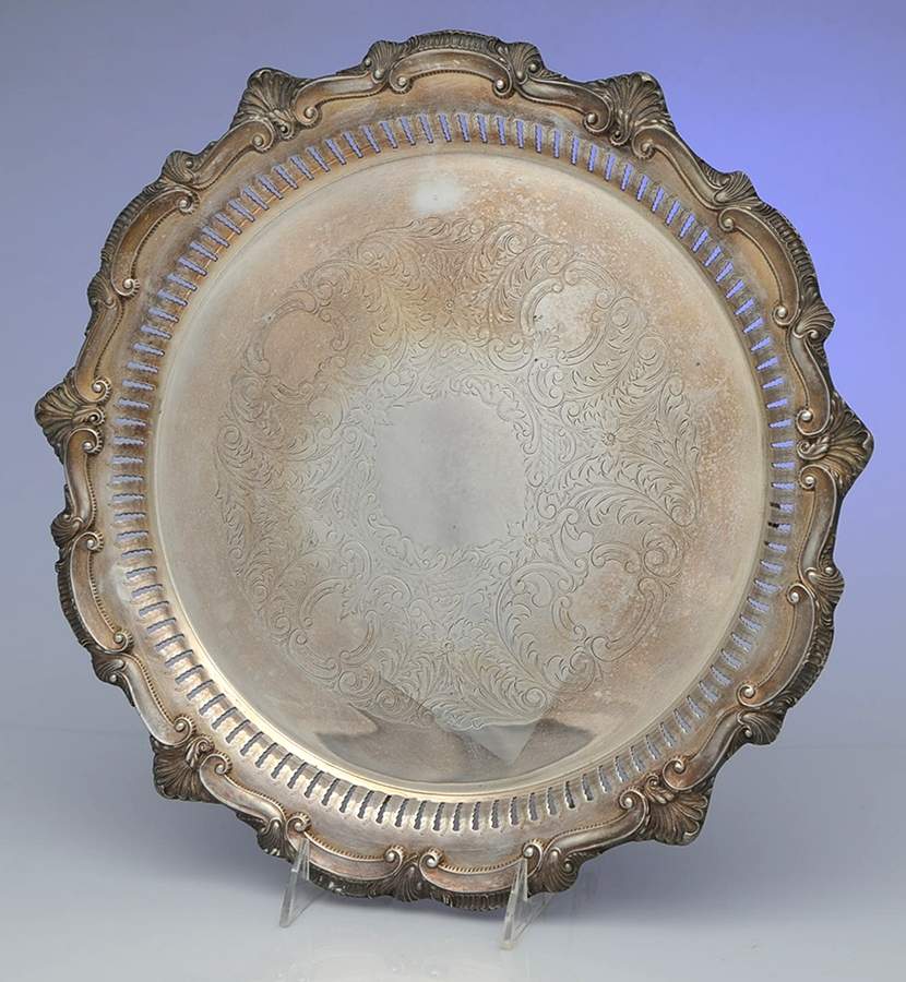 Chippendale (Silverplate, Hollowware) 14" Round Footed Tray by W & S Blackington Co-1