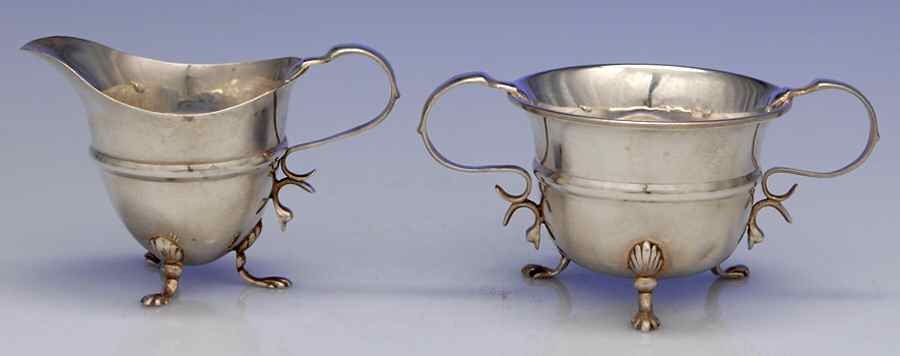 WDV1 (Sterling, Hollowware) Mini Sterling Creamer and Open Sugar by William Devenport-1