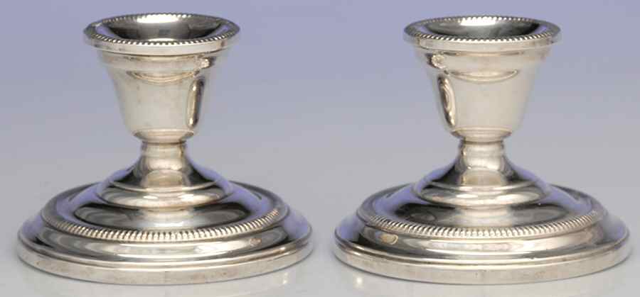 2 (Sterling, Hollowware) Pair of 3" Console Candleholders by Watrous-1