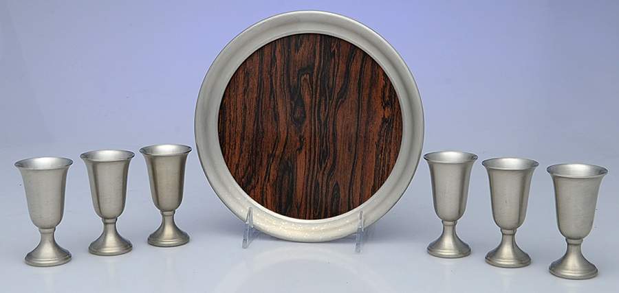 1148 (Pewter, Hollowware) Cordial - Set of 6 with Round Tray by Web Silver-1