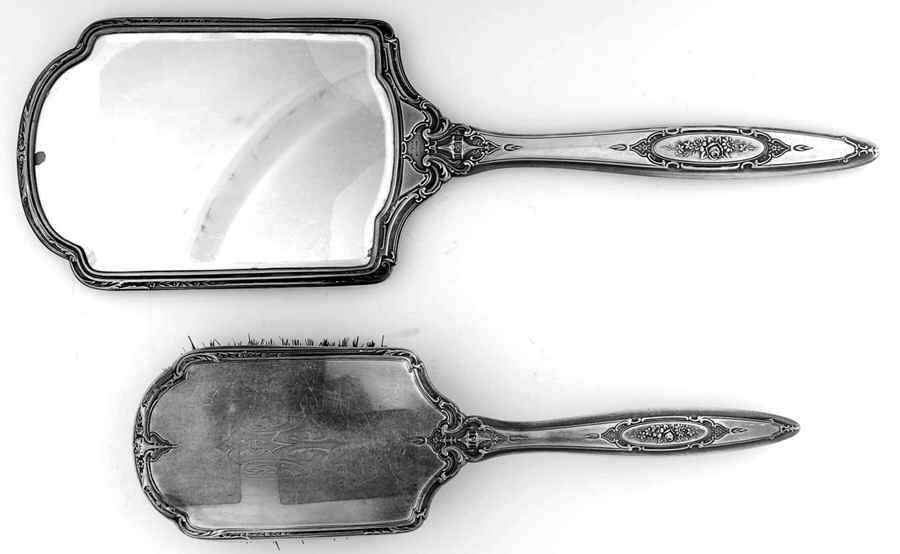 600 (Sterling, Hollowware) 2 Pc Vanity Set (Hair Brush and Mirror) by Wallace Silver-1