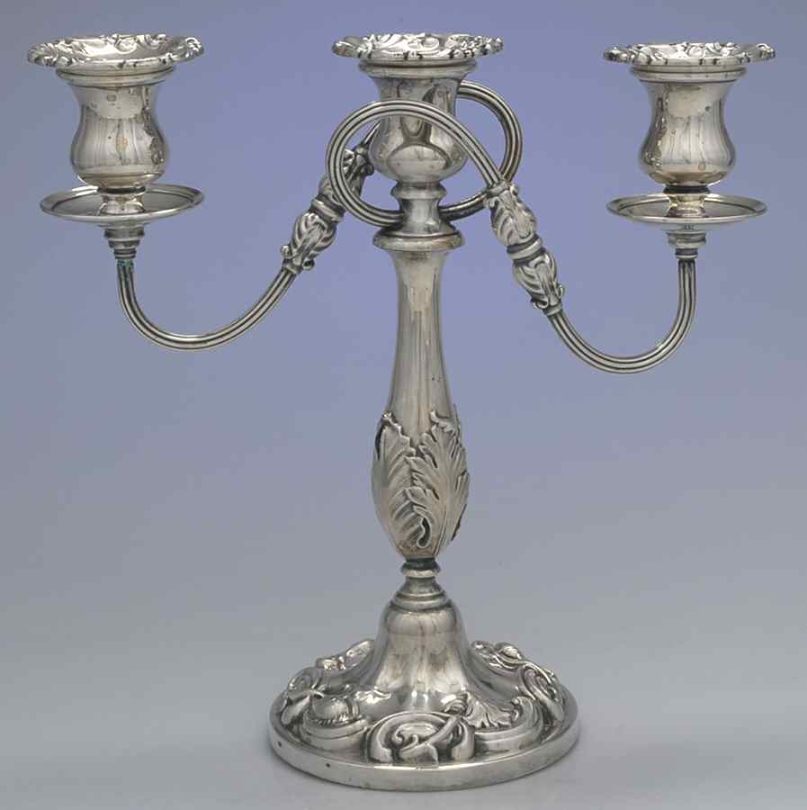 Silverplate Hollowware Weighted 3 Light Candelabra by William Adams-Sheffield-Birminghan-1
