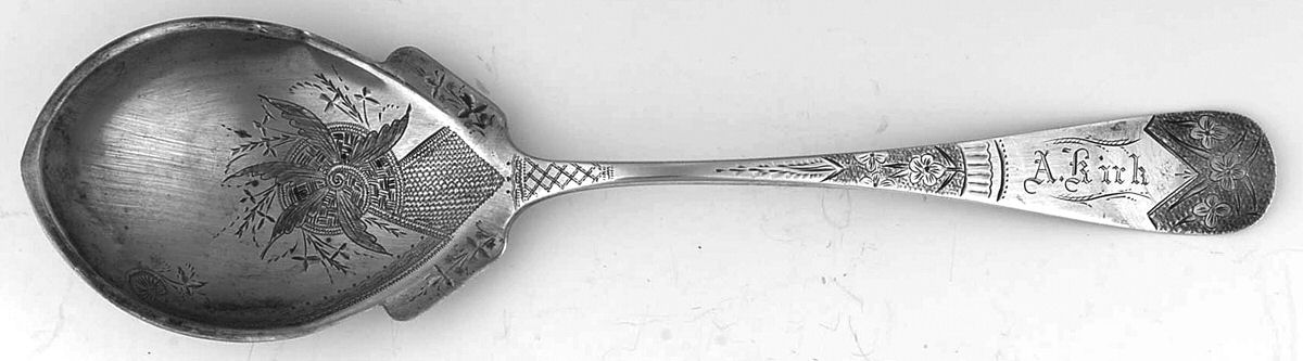 WFS9 (Sterling) Bright Cut Solid Large Berry/Casserole Spoon by William Faber-1