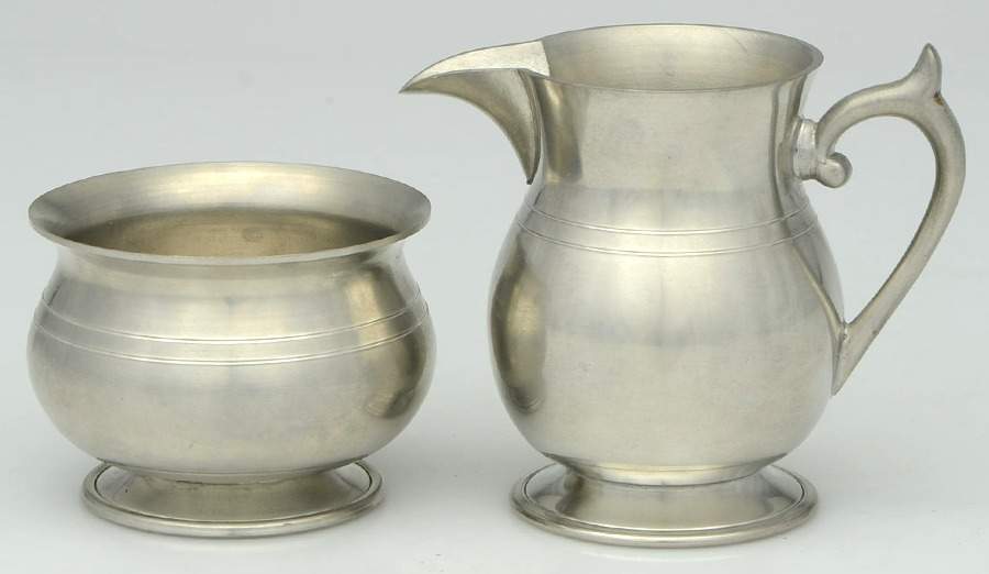 WOP4 (Pewter, Hollowware) Creamer & Open Sugar Set by Woodbury Pewterers-1