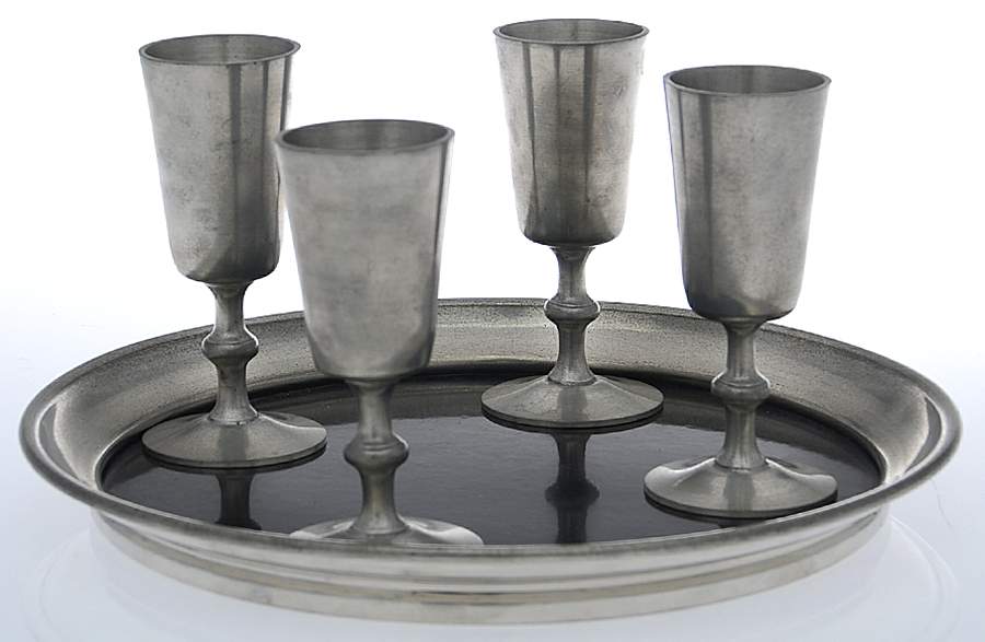 WOP5 (Pewter, Hollowware) Cordial - Set of 4 with Round Lucite Tray by Woodbury Pewterers-1