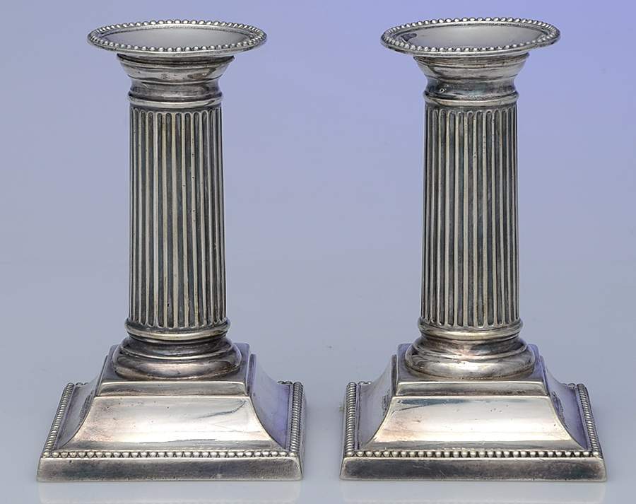 Silverplate Hollowware Pair of 5" Smithsonian Candlesticks by Wm Hutton & Sons-1