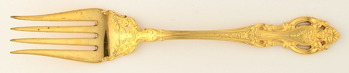 Golden Grand Victorian (Sterling) Medium Solid Cold Meat Serving Fork by Wallace Silver-1