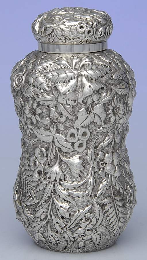 Repousse (Sterling, Hollowware) Tea Caddy & Lid by Warner-1