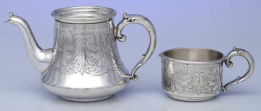 V460 (Silverplate, Hollowware) Stacking Mini Teapot & Lid with Creamer by Wallace Silver-1