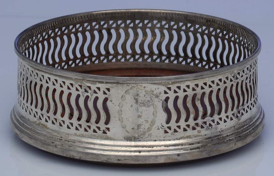 Sterling Hollowware Wine Bottle Coaster with Wood Cradle by W I Broadway & Co-1