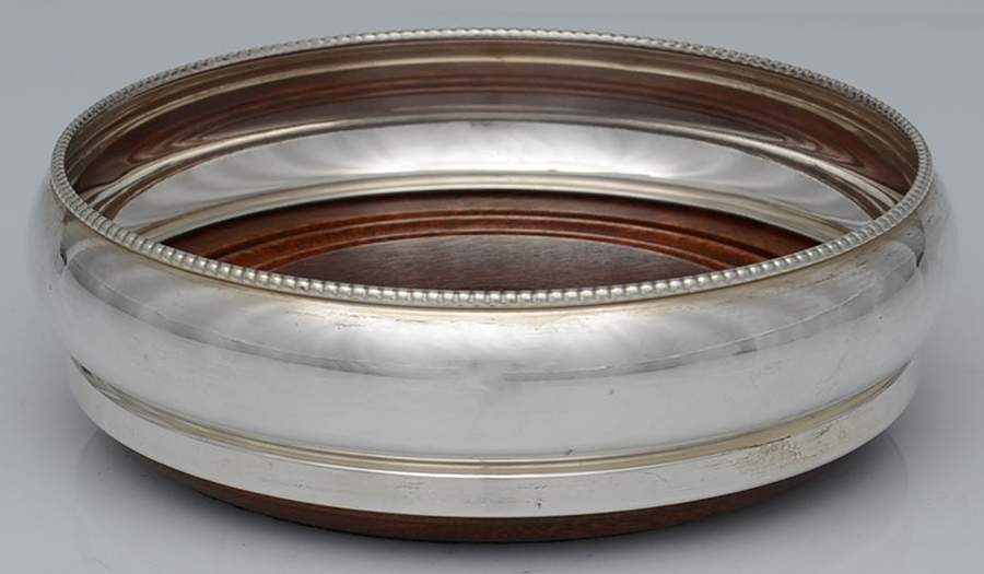 Sterling Hollowware Wine Coaster with Wood Base by W I Broadway & Co-1