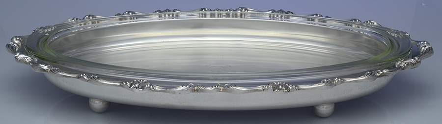 256 (Silverplate, Hollowware) 20" Fish Platter with Glass Liner by W & S Blackington Co-1