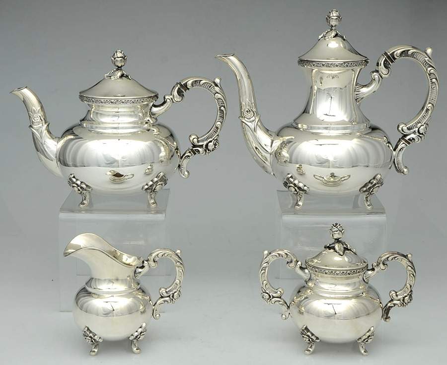 W9L1 (Sterling, Hollowware) 4 Piece Tea Set (SCP, STP, SCR, SSU) by Weibenfelser Silverschmiede-1