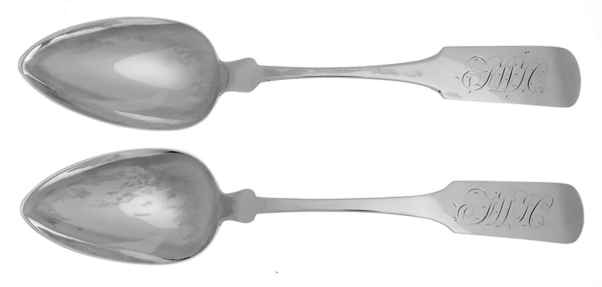 Coin Silver Flatware Tablespoon (Serving Spoon) - Set of 2 by William I. Tenney-1