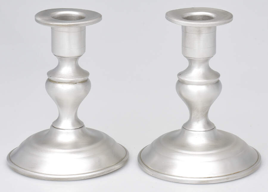Pewter Candlesticks (Pewter, Hollowware) Pair of 5" Console Candleholders by Woodbury Pewterers-1