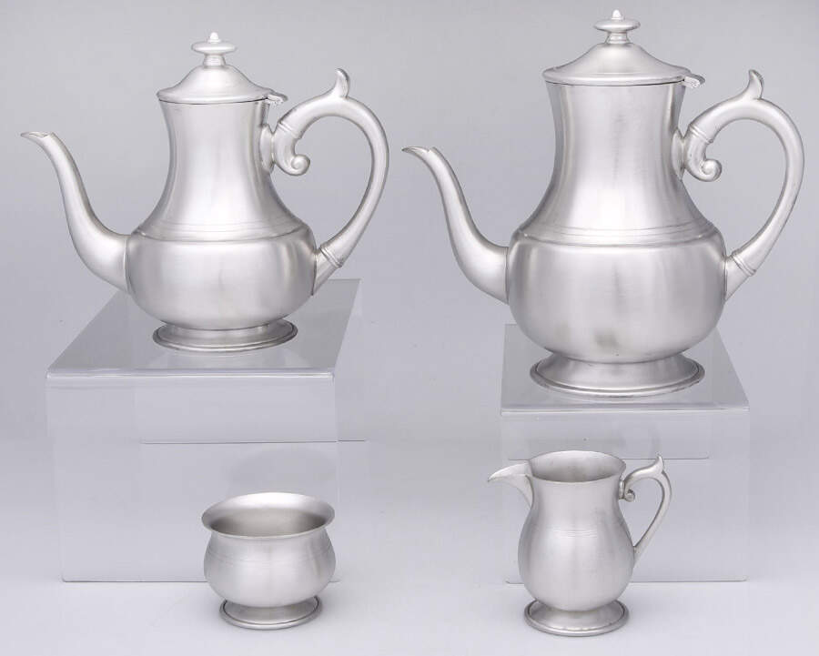 WOP4 (Pewter, Hollowware) 4 Piece Tea Set (CP, TP, CR, SUO) by Woodbury Pewterers-1