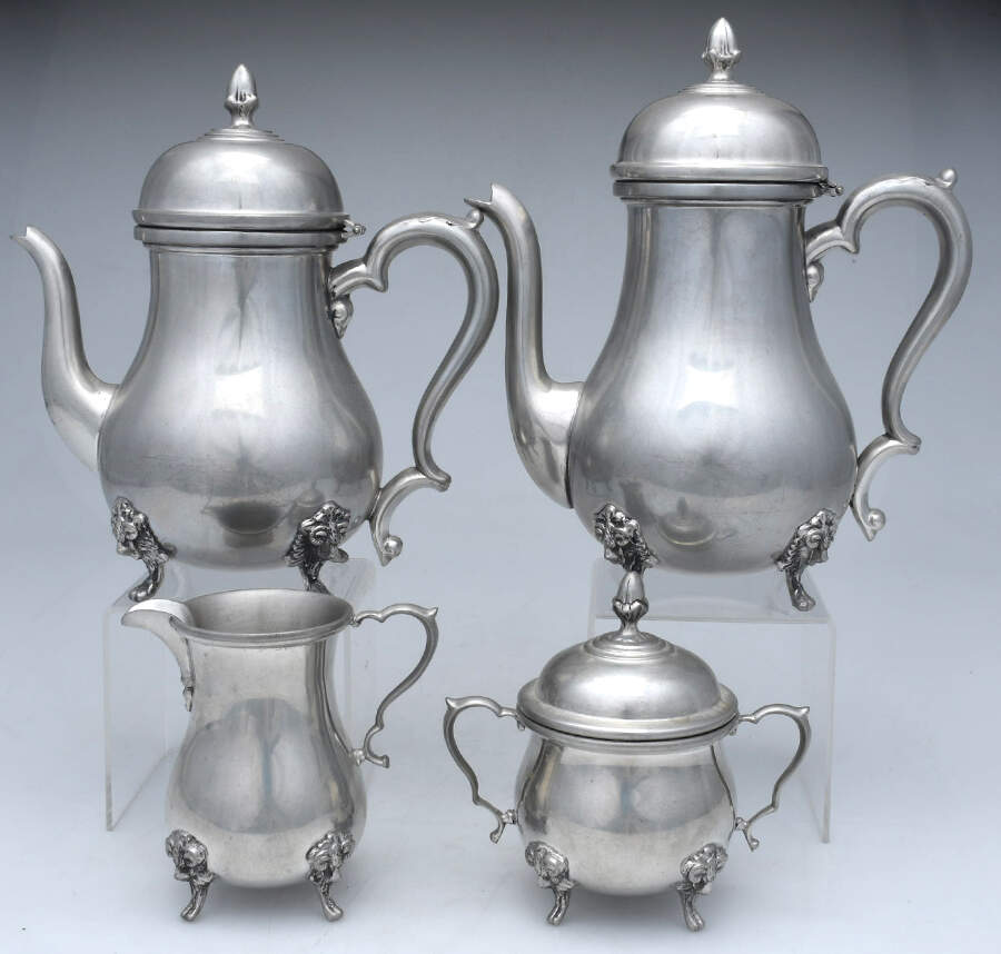 Colonial (Pewter, Hollowware) 4 Piece Tea Set (CP2, TP2, CR2, SU2) by Luther Boardman & Son-1