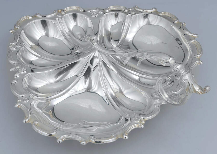 923 (Silverplate, Hollowware) 3-Part Handled Plated Bon Bon Bowl by B. Worth & Sons Sheffield-1