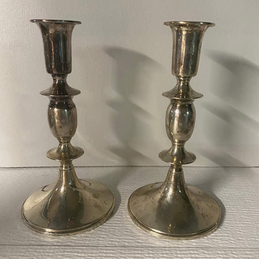 2962 (Sterling, Hollowware) Pair of 7" Weighted Candlestick by Baldwin & Miller-1