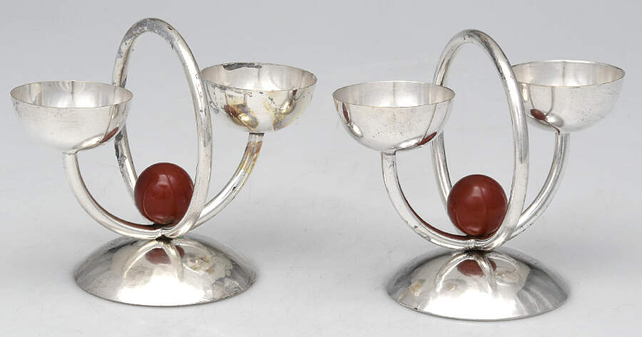 B12B121 (Silverplate, Hollowware) Handled  Double Egg Cup - Set of 2 by Berliner Elektroplate Warenfabrik-1