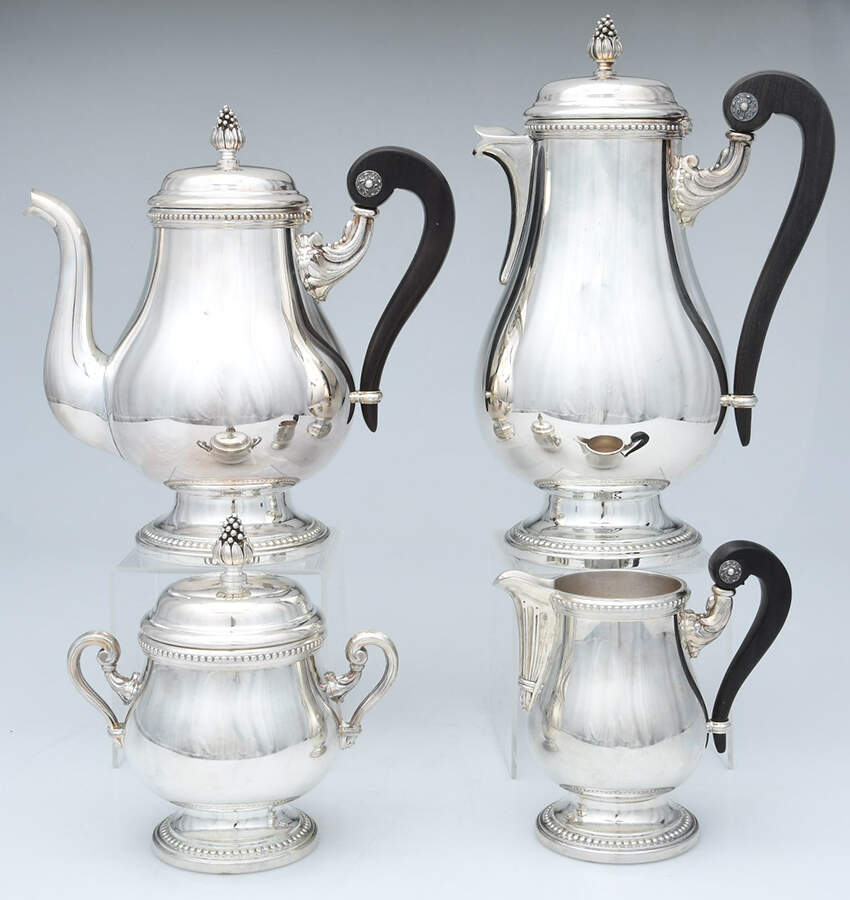 Perles (Silverplate, Hollowware) (4 Piece) Silverplate Tea Set by Christofle France-1