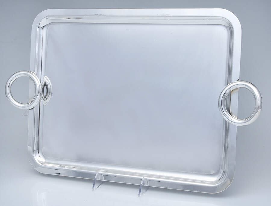 Vertigo (Silverplate, Hollowware) 16" Handled Rectangular Tray by Christofle France-1