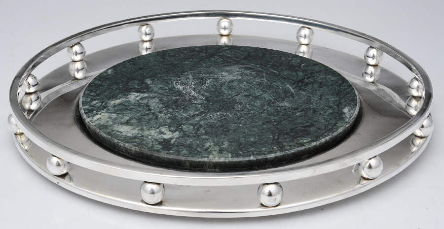 CG81 (Silverplate, Hollowware) Cheese Tray with Marble Insert by Creative Gift International-1
